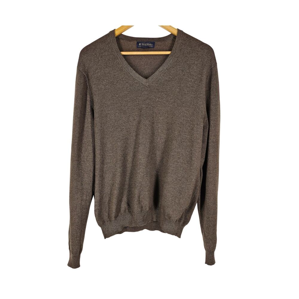 BROOKS BROTHERS MEN'S BROWN EXTRA FINE MERINO WOOL V-NECK SWEATER SIZE MEDIUM